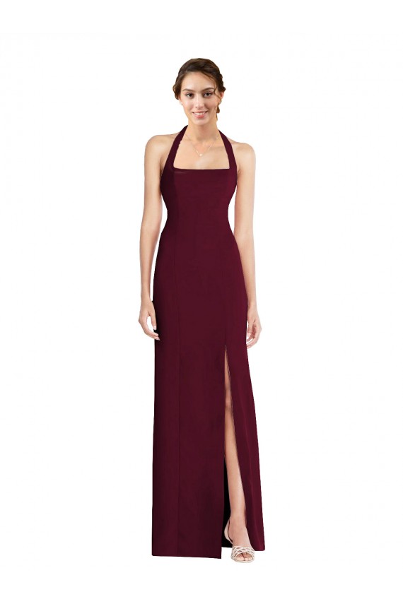 Bordeaux foncé Trompette Licou Crêpe Stretch Longue Robes demoiselle d'honneur / Robes de bal Pas Chère