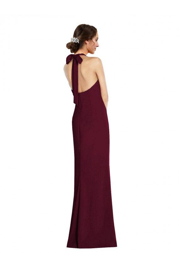 Bordeaux foncé Trompette Licou Crêpe Stretch Longue Robes demoiselle d'honneur / Robes de bal Pas Chère