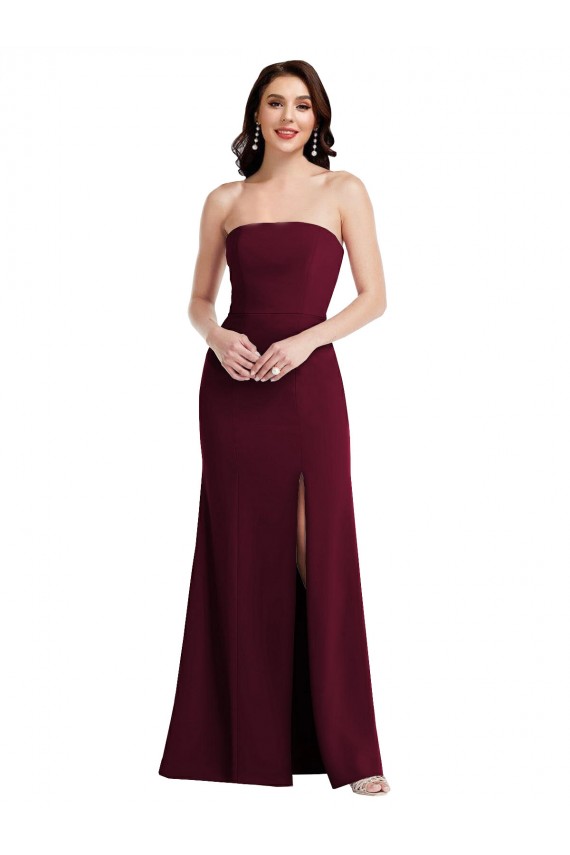 Bordeaux foncé Trompette Sans bretelle Crêpe Stretch Longue Robes demoiselle d'honneur / Robes de bal Pas Chère