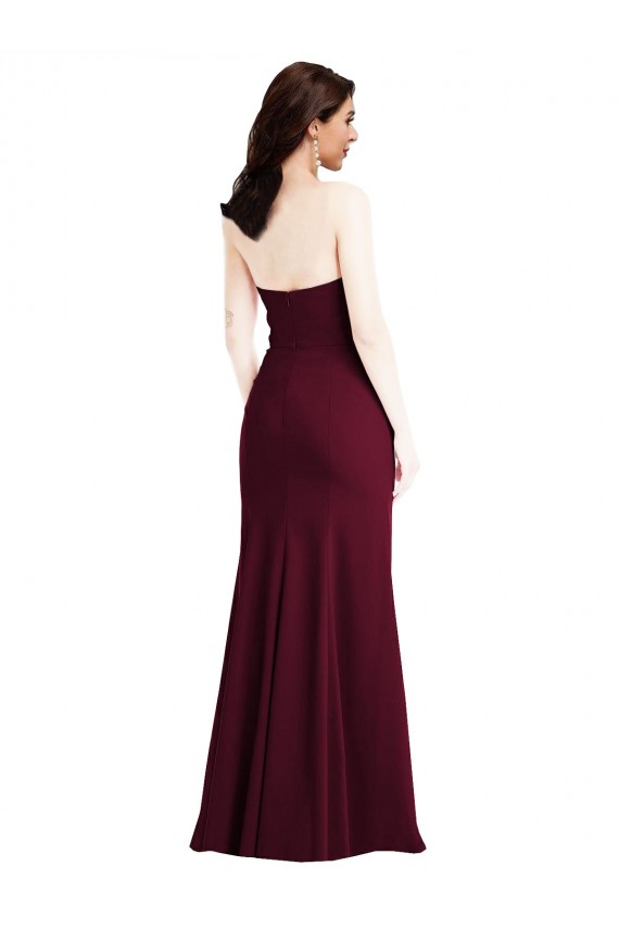 Bordeaux foncé Trompette Sans bretelle Crêpe Stretch Longue Robes demoiselle d'honneur / Robes de bal Pas Chère