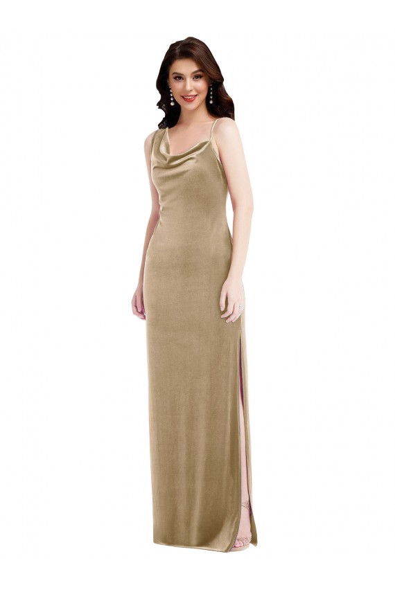 Champagne Fourreau Velours Stretch Longue Formelles Robes demoiselle d'honneur / Robes de soirée / Robes de bal Pas Chère