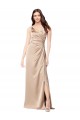 Champagne Rose Trapèze Bretelles spaghetti Col V Satiné Soyeux Longue Formelles Robes demoiselle d'honneur / Robes de soirée / Robes de bal Pas Chère
