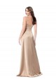 Champagne Rose Trapèze Bretelles spaghetti Col V Satiné Soyeux Longue Formelles Robes demoiselle d'honneur / Robes de soirée / Robes de bal Pas Chère