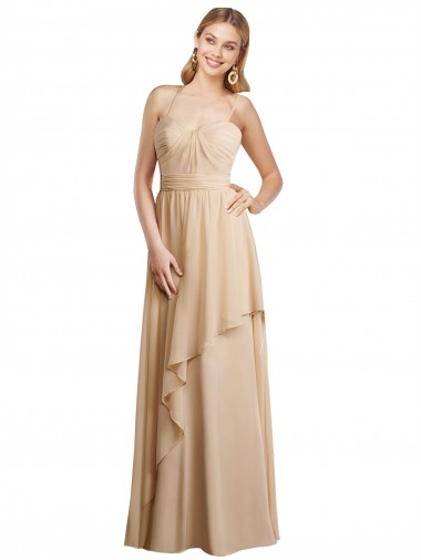 Champagne Trapèze Bretelles spaghetti Mousseline Longue Robes demoiselle d'honneur Pas Chre
