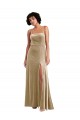 Champagne Trapèze Col Carré Velours Stretch Longue Formelles Robes demoiselle d'honneur / Robes de soirée / Robes de bal Pas Chère