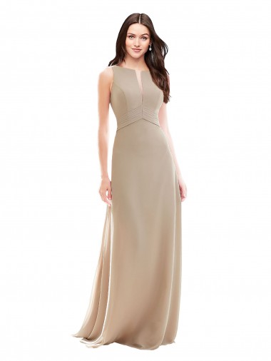 Champagne Trapèze Col Haut Mousseline Longue Robes demoiselle d'honneur Pas Chre