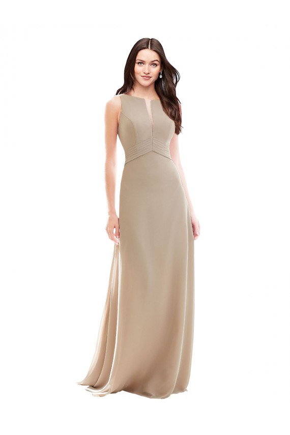 Champagne Trapèze Col Haut Mousseline Longue Robes demoiselle d'honneur Pas Chère