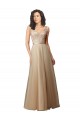 Champagne Trapèze Col V Tulle Dentelle Longue Robes demoiselle d'honneur Pas Chère
