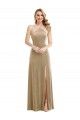 Champagne Trapèze Licou Col Haut Velours Stretch Longue Robes demoiselle d'honneur / Robes de bal Pas Chère