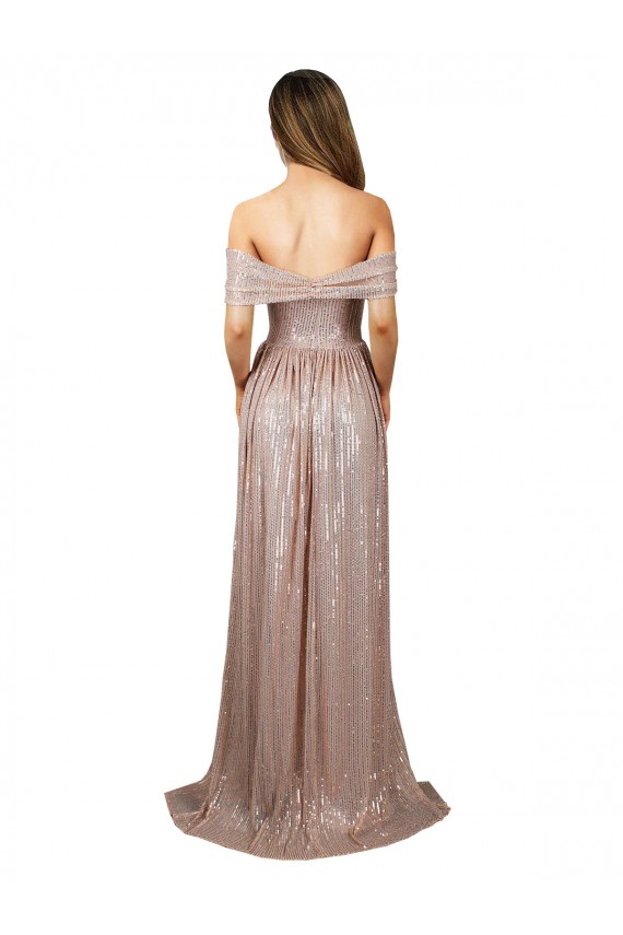 Champagne Trapèze Scoop Sans bretelle Paillette Longue Formelles Robes demoiselle d'honneur / Robes de soirée / Robes de bal Pas Chère