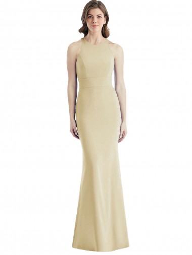 Champagne Trompette Bateau Crêpe Stretch Longue Robes demoiselle d'honneur / Robes de bal Pas Chre