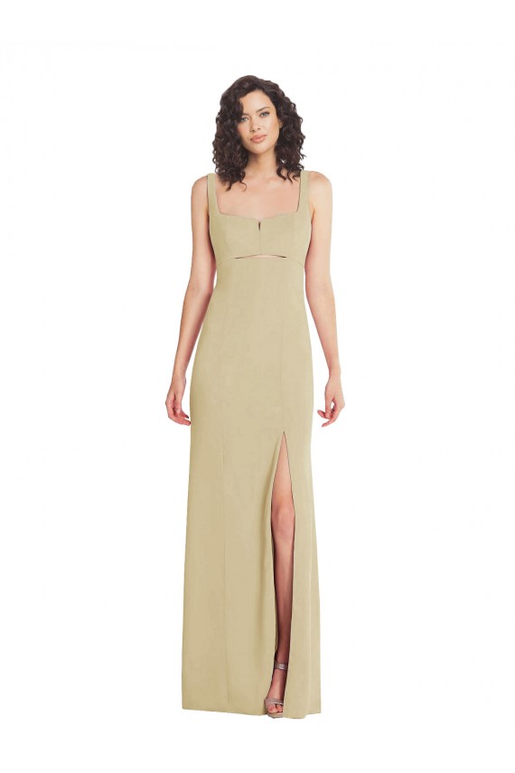 Champagne Trompette Col Carré Crêpe Stretch Longue Formelles Robes demoiselle d'honneur / Robes de soirée / Robes de bal Pas Chère