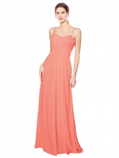 Corail Trapèze Bretelles spaghetti Mousseline Longue Robes demoiselle d'honneur Pas Chre