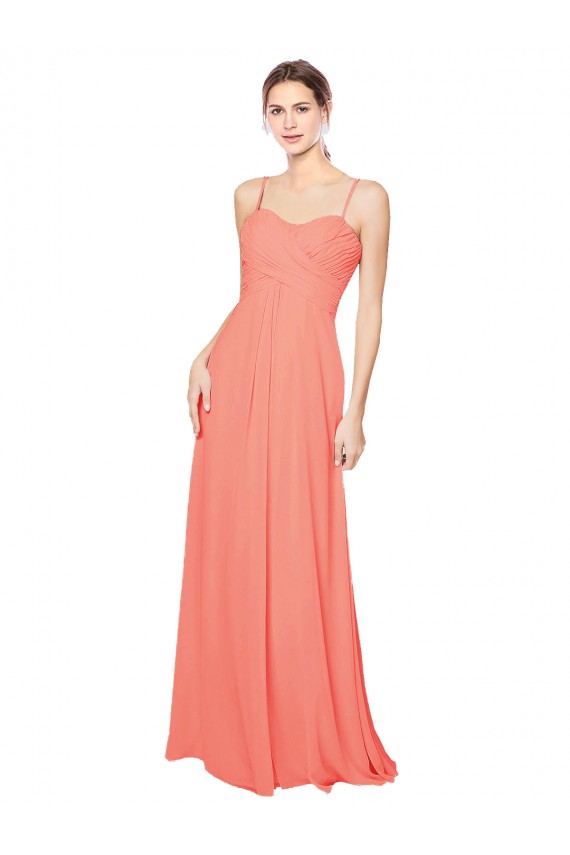Corail Trapèze Bretelles spaghetti Mousseline Longue Robes demoiselle d'honneur Pas Chère