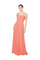 Corail Trapèze Bretelles spaghetti Mousseline Longue Robes demoiselle d'honneur Pas Chère