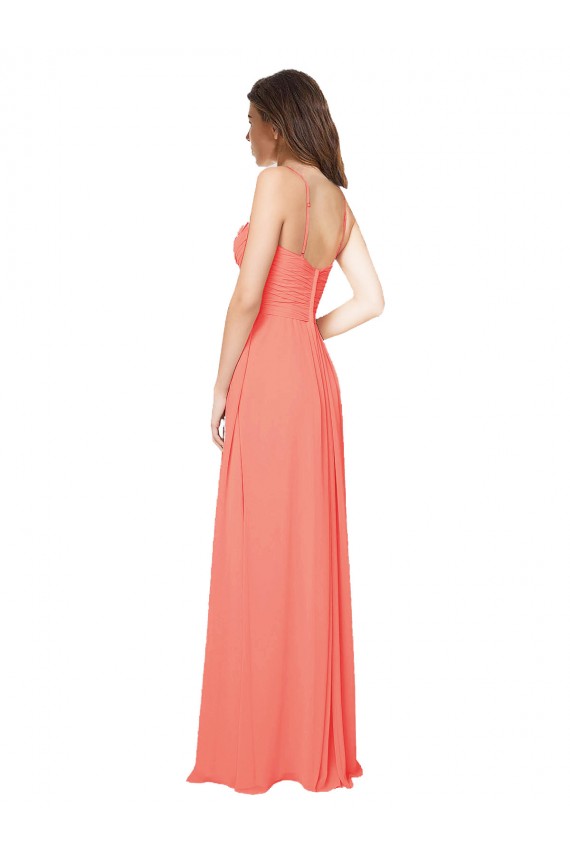 Corail Trapèze Bretelles spaghetti Mousseline Longue Robes demoiselle d'honneur Pas Chère