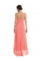 Corail Trapèze Bretelles spaghetti Scoop Mousseline Longue Asymétrique Robes demoiselle d'honneur Pas Chère