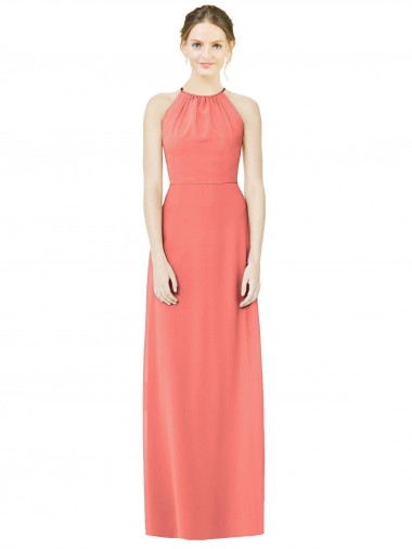 Corail Trapèze Licou Mousseline Longue Robes demoiselle d'honneur Pas Chre