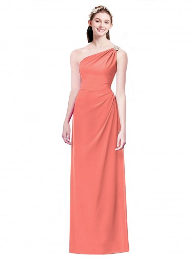 Corail Trapèze Mousseline Longue Robes demoiselle d'honneur Pas Chre