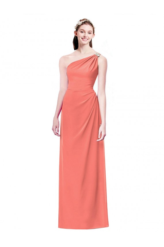 Corail Trapèze Mousseline Longue Robes demoiselle d'honneur Pas Chère