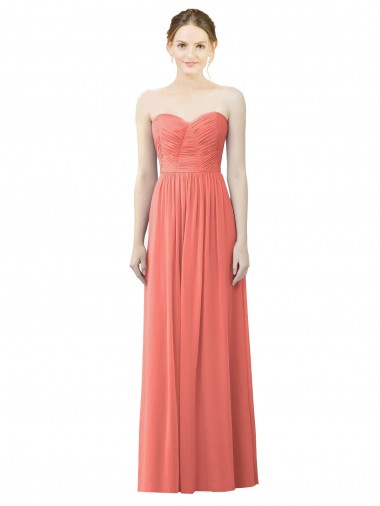 Corail Trapèze Sans bretelle Mousseline Longue Robes demoiselle d'honneur Pas Chre
