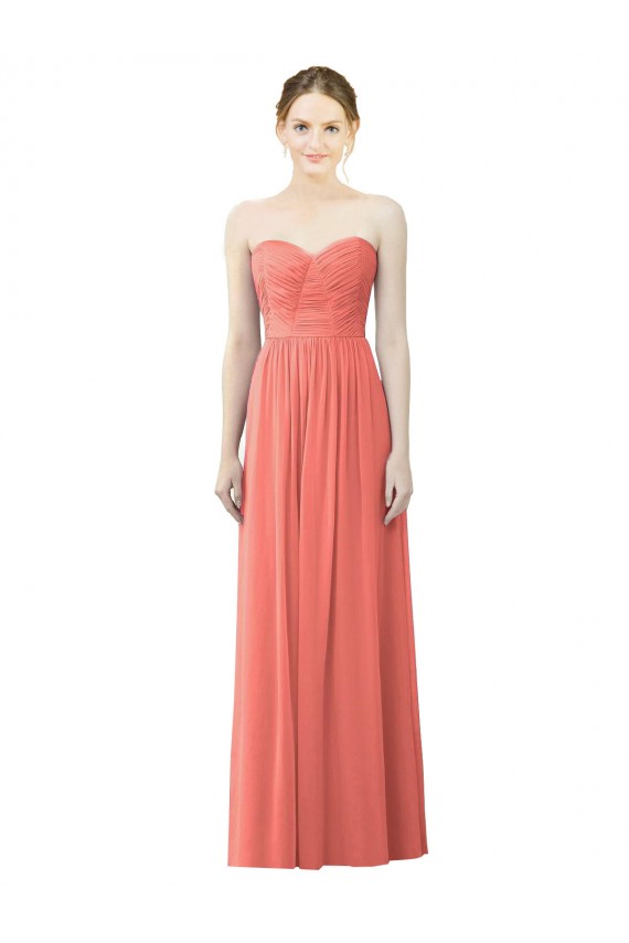 Corail Trapèze Sans bretelle Mousseline Longue Robes demoiselle d'honneur Pas Chère