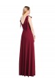 Corail Trompette Col V Mousseline Longue Robes demoiselle d'honneur Pas Chère