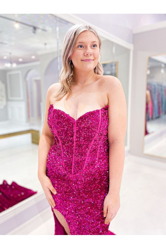 Couleur affichée Fourreau Balayage train Paillettes Velours Longue Robes de bal Pas Chère