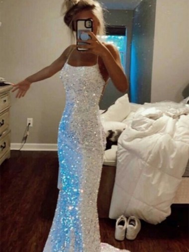 Couleur affichée Fourreau Bretelles spaghetti Balayage train Paillettes Velours Longue Robes de bal Pas Chre