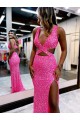 Couleur affichée Fourreau Col V Balayage train Paillettes Velours Longue Robes de bal Pas Chère