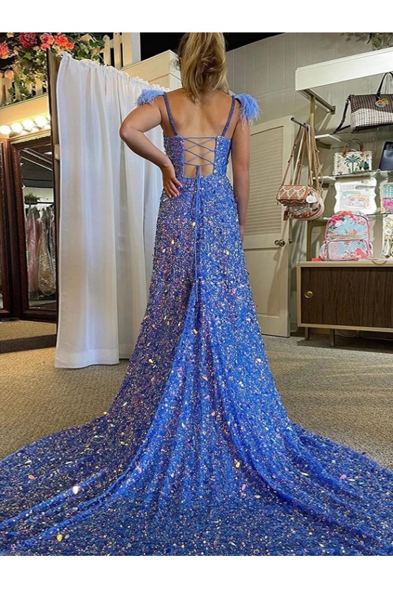 Couleur affichée Trapèze Col V Traîne moyenne Paillettes Velours Longue Robes de bal Pas Chère