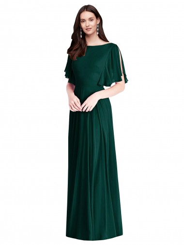 Evergreen Trapèze Bateau Mousseline Longue Robes demoiselle d'honneur Pas Chre