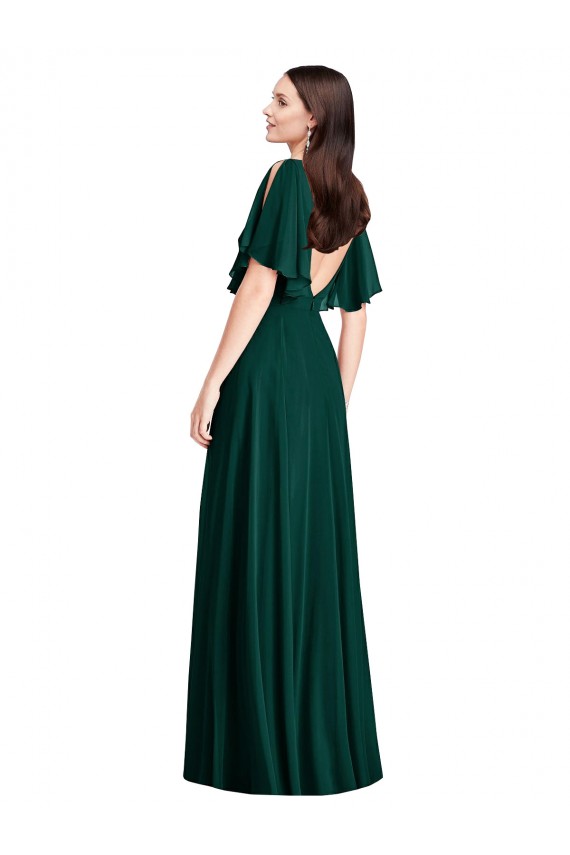 Evergreen Trapèze Bateau Mousseline Longue Robes demoiselle d'honneur Pas Chère