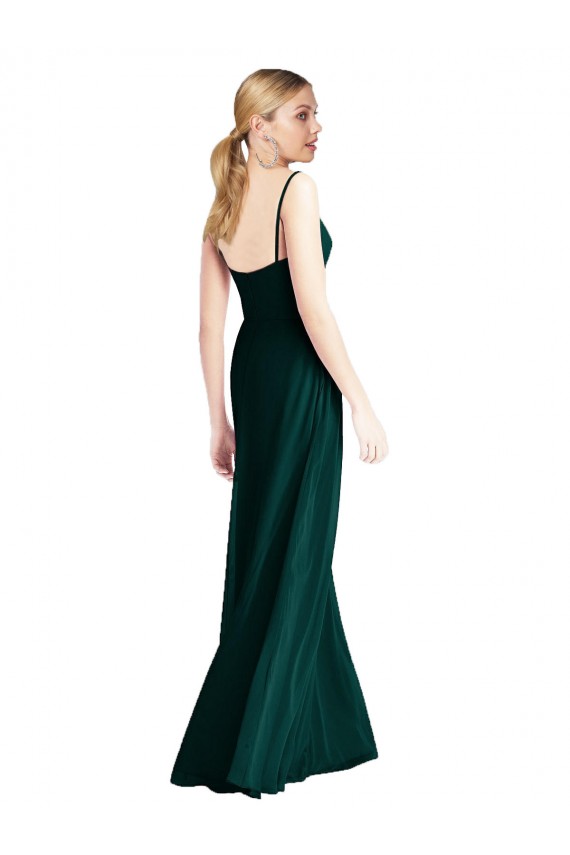 Evergreen Trapèze Bretelles spaghetti Col V Mousseline Longue Robes demoiselle d'honneur Pas Chère