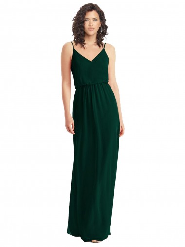 Evergreen Trapèze Col V Mousseline Longue Robes demoiselle d'honneur Pas Chre
