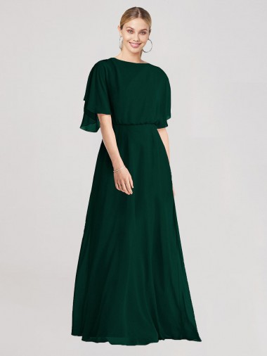 Evergreen Trapèze Col rond Mousseline Longue Robes demoiselle d'honneur Pas Chre