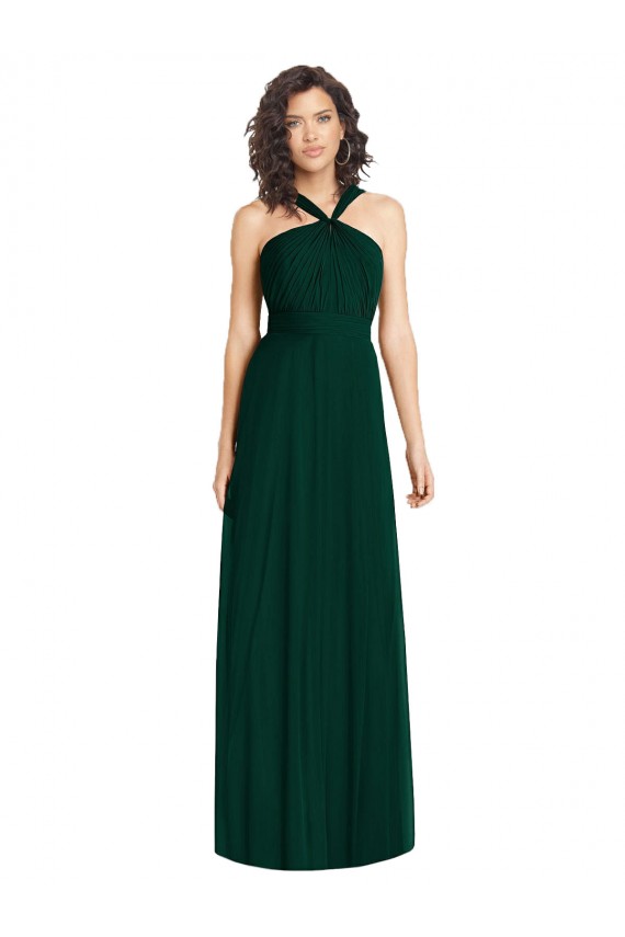 Evergreen Trapèze Licou Mousseline Longue Robes demoiselle d'honneur Pas Chère