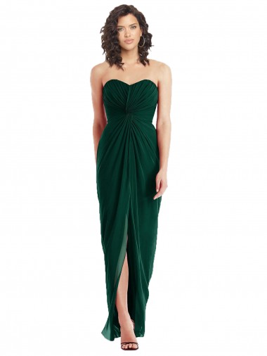 Evergreen Trapèze Sans bretelle Mousseline Longue Robes demoiselle d'honneur Pas Chre