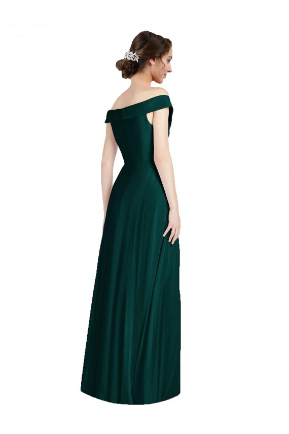 Evergreen Trapèze Épaule Dénudée Col V Mousseline Longue Robes demoiselle d'honneur Pas Chère