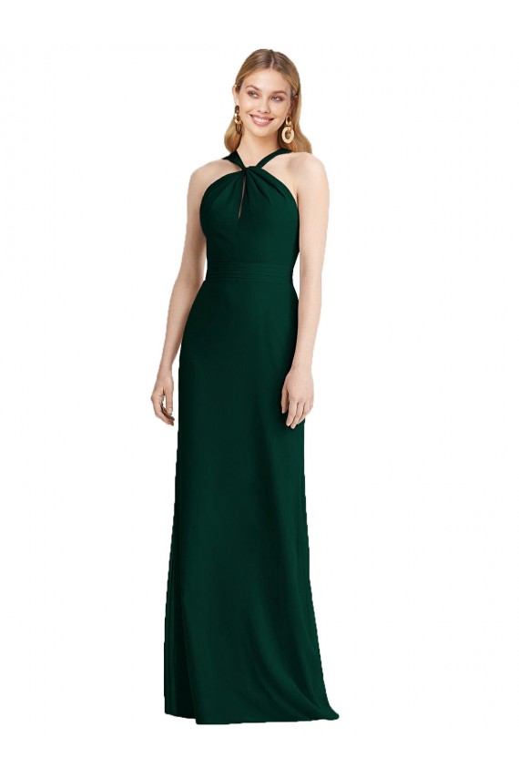 Evergreen Trompette Licou Mousseline Longue Robes demoiselle d'honneur Pas Chère