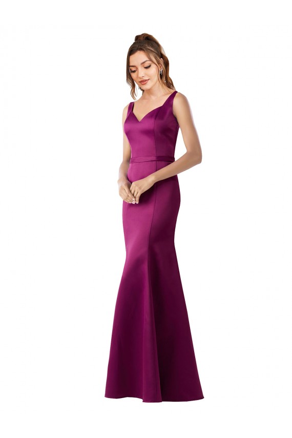 Fourreau Bateau Satiné Longue Formelles Robes demoiselle d'honneur / Robes de soirée / Robes de bal Pas Chère