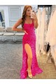 Fourreau Bretelles spaghetti Balayage train Paillettes Velours Longue Robes de bal Pas Chère