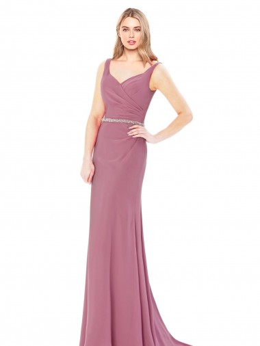 Fourreau Col Haut Mousseline Longue Robes demoiselle d'honneur / Robes de bal Pas Chre