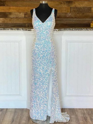 Fourreau Col V Balayage train Paillettes Velours Longue Robes de bal Pas Chre