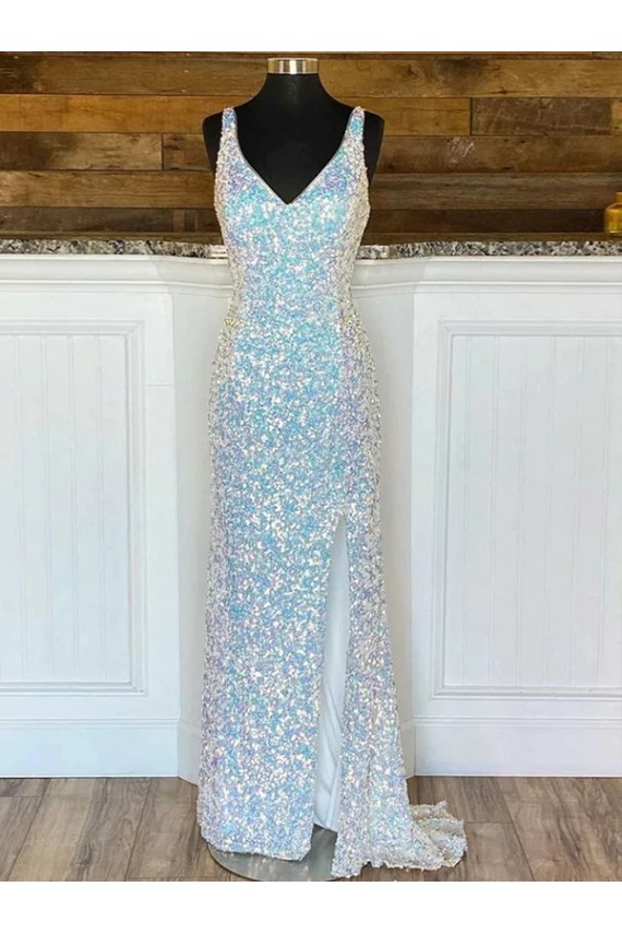 Fourreau Col V Balayage train Paillettes Velours Longue Robes de bal Pas Chère
