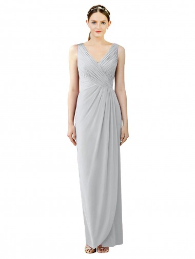 Fourreau Col V Mousseline Longue Robes demoiselle d'honneur Pas Chre