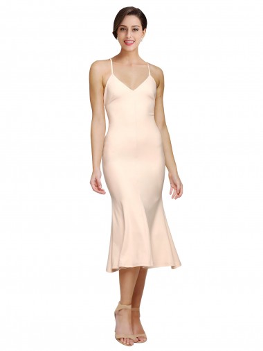 Fourreau Col V midi Crêpe Stretch Courte Robes demoiselle d'honneur / Robes de bal / Robes de cocktail Pas Chre
