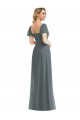 Gris ardoise Trapèze Col Carré Mousseline Longue Robes demoiselle d'honneur Pas Chère