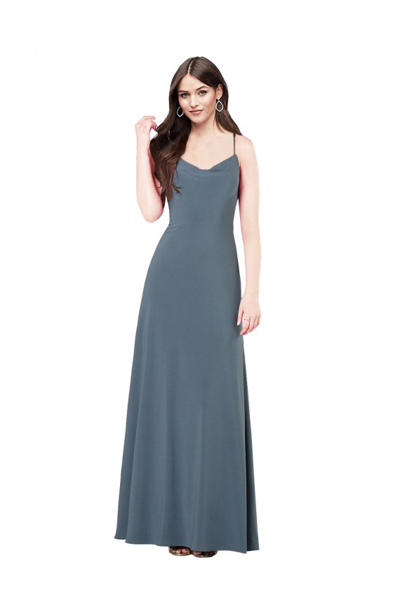 Gris ardoise Trapèze Col V Spandex Longue Robes demoiselle d'honneur / Robes de bal Pas Chère