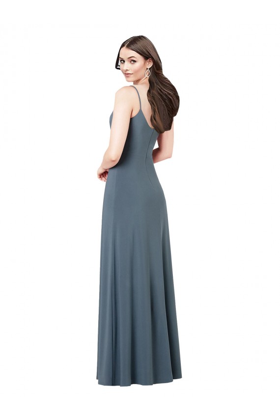 Gris ardoise Trapèze Col V Spandex Longue Robes demoiselle d'honneur / Robes de bal Pas Chère